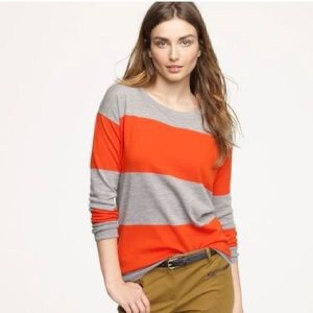 J. Crew Stripe Saturday Sweater Red Merino Wool